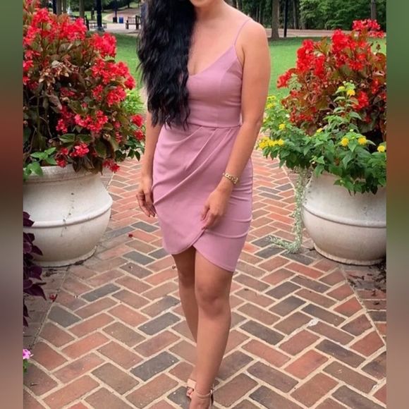 NWT NEW Lulu's Faux Wrap‎ Forever Your Girl Mauve Pink Bodycon Dress Size Large - Picture 5 of 8